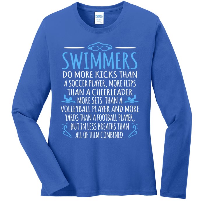 Swimmers Facts Funny Swimming Swim Coach Graphic Meaningful Gift Ladies Long Sleeve Shirt