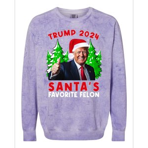 SantaS Favorite Felon Funny Christmas Trump Santa Hat Colorblast Crewneck Sweatshirt