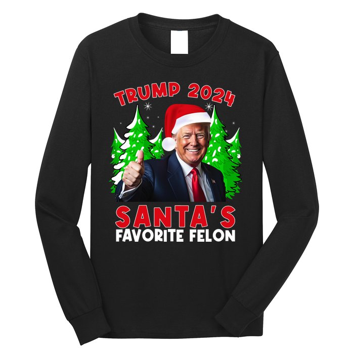 SantaS Favorite Felon Funny Christmas Trump Santa Hat Long Sleeve Shirt