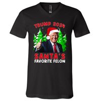 SantaS Favorite Felon Funny Christmas Trump Santa Hat V-Neck T-Shirt