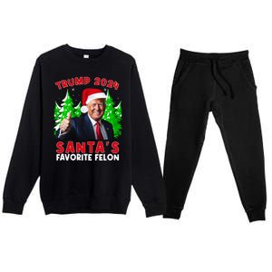 SantaS Favorite Felon Funny Christmas Trump Santa Hat Premium Crewneck Sweatsuit Set