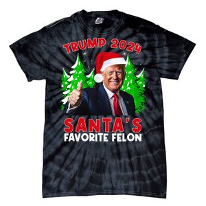 SantaS Favorite Felon Funny Christmas Trump Santa Hat Tie-Dye T-Shirt