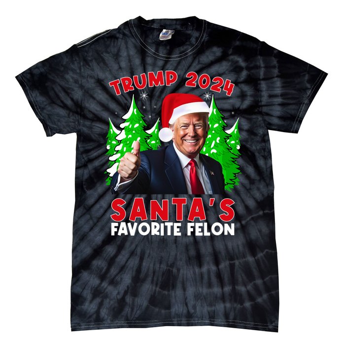 SantaS Favorite Felon Funny Christmas Trump Santa Hat Tie-Dye T-Shirt