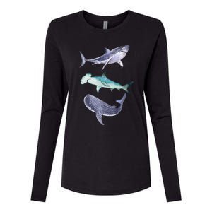 Shark Fans Great White Hammerhead And Whale Shark Lover Womens Cotton Relaxed Long Sleeve T-Shirt