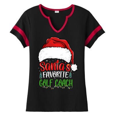 SantaS Favorite Golf Coach Funny Christmas Golf Coach Cute Gift Ladies Halftime Notch Neck Tee