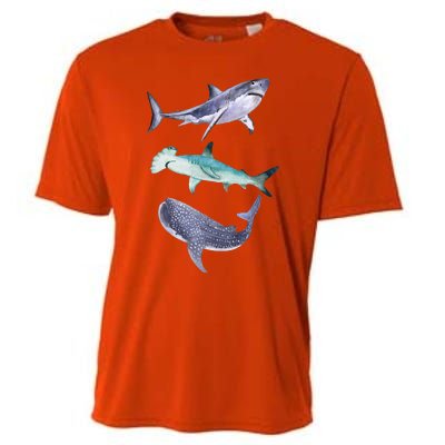 Shark Fans Great White Hammerhead And Whale Shark Lover Cooling Performance Crew T-Shirt