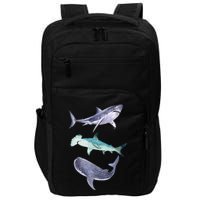 Shark Fans Great White Hammerhead And Whale Shark Lover Impact Tech Backpack