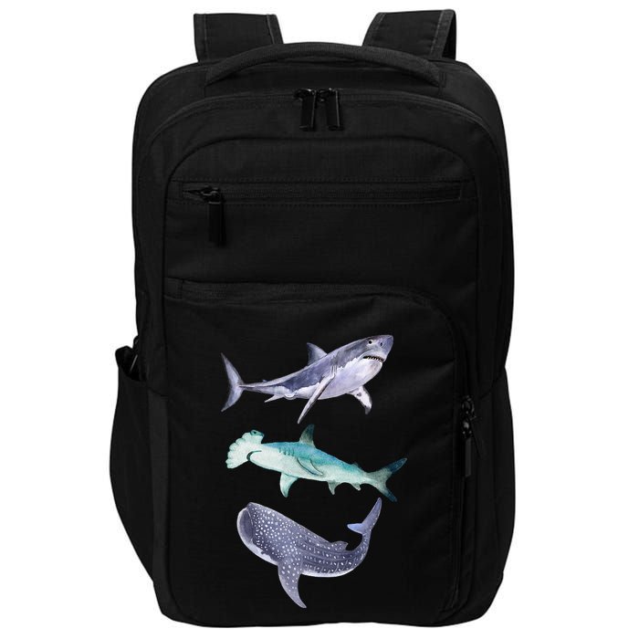 Shark Fans Great White Hammerhead And Whale Shark Lover Impact Tech Backpack