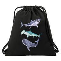 Shark Fans Great White Hammerhead And Whale Shark Lover Drawstring Bag