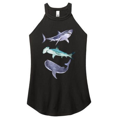 Shark Fans Great White Hammerhead And Whale Shark Lover Women's Perfect Tri Rocker Tank