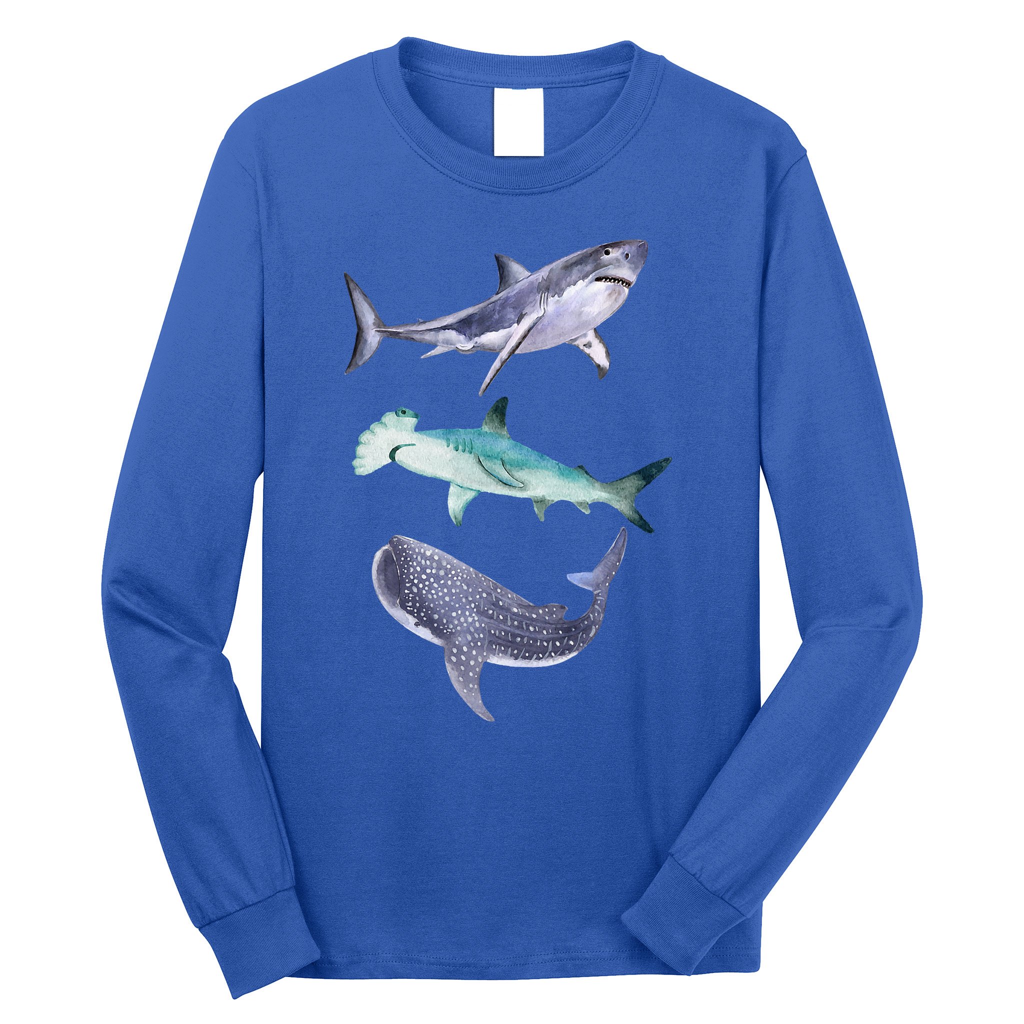 Shark Fans Great White Hammerhead And Whale Shark Lover Long Sleeve Shirt