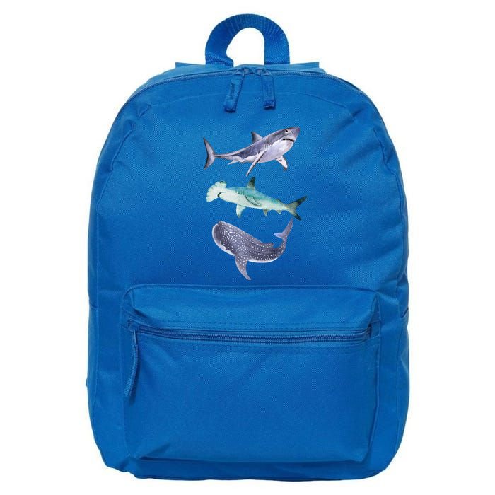 Shark Fans Great White Hammerhead And Whale Shark Lover 16 in Basic Backpack