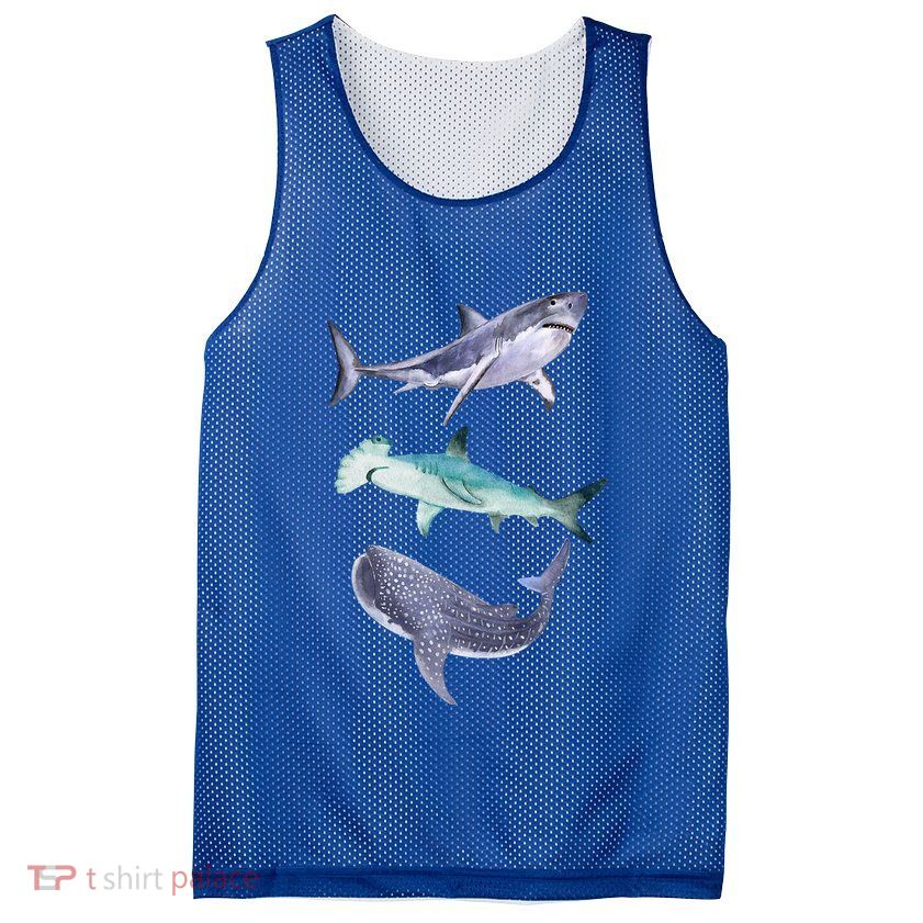 Shark Fans Great White Hammerhead And Whale Shark Lover Mesh Reversible Basketball Jersey Tank