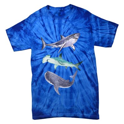 Shark Fans Great White Hammerhead And Whale Shark Lover Tie-Dye T-Shirt
