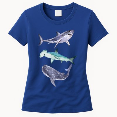 Shark Fans Great White Hammerhead And Whale Shark Lover Womens T-Shirt
