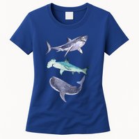 Shark Fans Great White Hammerhead And Whale Shark Lover Womens T-Shirt