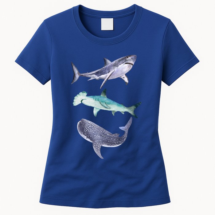 Shark Fans Great White Hammerhead And Whale Shark Lover Womens T-Shirt