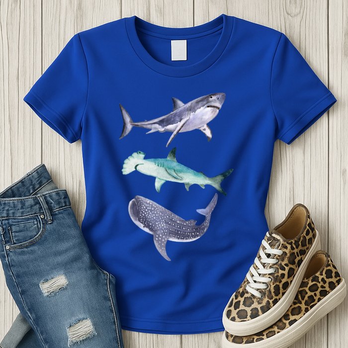Shark Fans Great White Hammerhead And Whale Shark Lover Womens T-Shirt