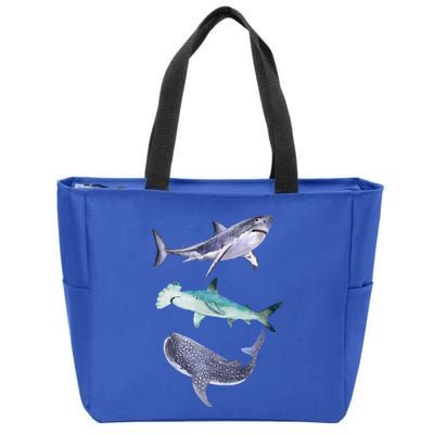 Shark Fans Great White Hammerhead And Whale Shark Lover Zip Tote Bag