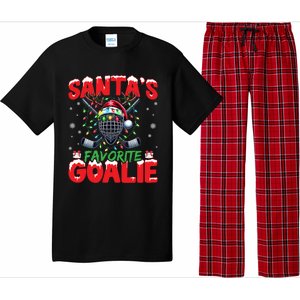 Santa’S Favorite Goalie Christmas Hockey Santa Hat Funny Gift Pajama Set