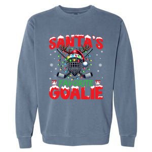 Santa’S Favorite Goalie Christmas Hockey Santa Hat Funny Gift Garment-Dyed Sweatshirt