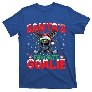 Santa’S Favorite Goalie Christmas Hockey Santa Hat Funny Gift T-Shirt