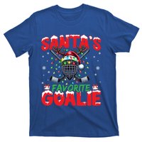 Santa’S Favorite Goalie Christmas Hockey Santa Hat Funny Gift T-Shirt