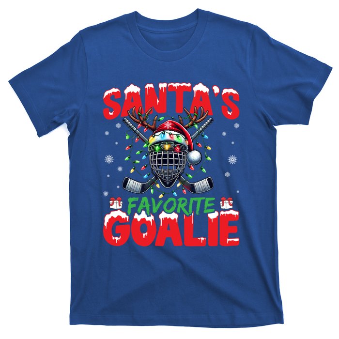 Santa’S Favorite Goalie Christmas Hockey Santa Hat Funny Gift T-Shirt