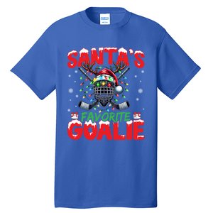 Santa’S Favorite Goalie Christmas Hockey Santa Hat Funny Gift Tall T-Shirt