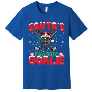 Santa’S Favorite Goalie Christmas Hockey Santa Hat Funny Gift Premium T-Shirt