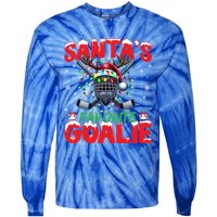 Santa’S Favorite Goalie Christmas Hockey Santa Hat Funny Gift Tie-Dye Long Sleeve Shirt