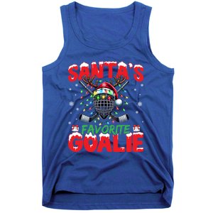 Santa’S Favorite Goalie Christmas Hockey Santa Hat Funny Gift Tank Top