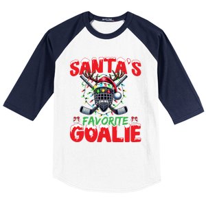 Santa’S Favorite Goalie Christmas Hockey Santa Hat Funny Gift Baseball Sleeve Shirt