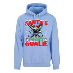 Santa’S Favorite Goalie Christmas Hockey Santa Hat Funny Gift Unisex Surf Hoodie