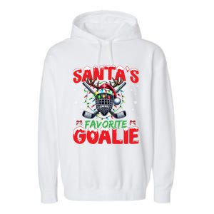 Santa’S Favorite Goalie Christmas Hockey Santa Hat Funny Gift Garment-Dyed Fleece Hoodie