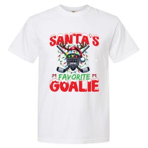 Santa’S Favorite Goalie Christmas Hockey Santa Hat Funny Gift Garment-Dyed Heavyweight T-Shirt