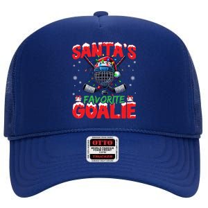 Santa’S Favorite Goalie Christmas Hockey Santa Hat Funny Gift High Crown Mesh Back Trucker Hat