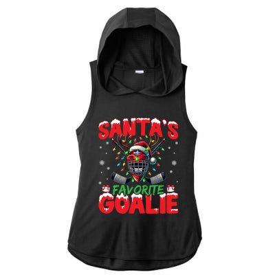 Santa’S Favorite Goalie Christmas Hockey Santa Hat Funny Gift Ladies PosiCharge Tri-Blend Wicking Draft Hoodie Tank