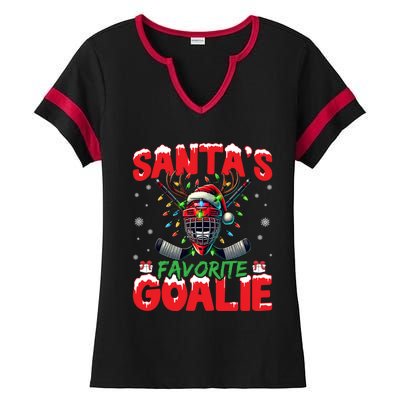 Santa’S Favorite Goalie Christmas Hockey Santa Hat Funny Gift Ladies Halftime Notch Neck Tee