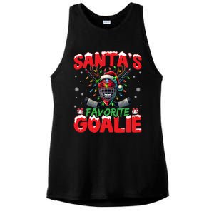 Santa’S Favorite Goalie Christmas Hockey Santa Hat Funny Gift Ladies PosiCharge Tri-Blend Wicking Tank