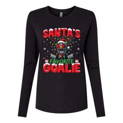 Santa’S Favorite Goalie Christmas Hockey Santa Hat Funny Gift Womens Cotton Relaxed Long Sleeve T-Shirt