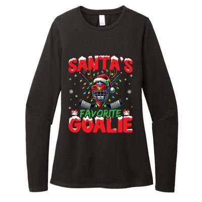 Santa’S Favorite Goalie Christmas Hockey Santa Hat Funny Gift Womens CVC Long Sleeve Shirt