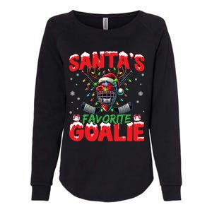 Santa’S Favorite Goalie Christmas Hockey Santa Hat Funny Gift Womens California Wash Sweatshirt