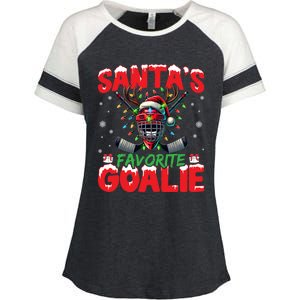 Santa’S Favorite Goalie Christmas Hockey Santa Hat Funny Gift Enza Ladies Jersey Colorblock Tee