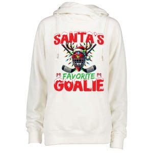 Santa’S Favorite Goalie Christmas Hockey Santa Hat Funny Gift Womens Funnel Neck Pullover Hood