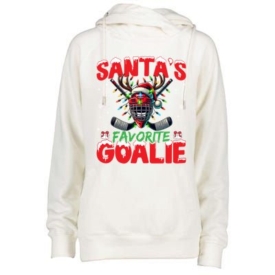 Santa’S Favorite Goalie Christmas Hockey Santa Hat Funny Gift Womens Funnel Neck Pullover Hood