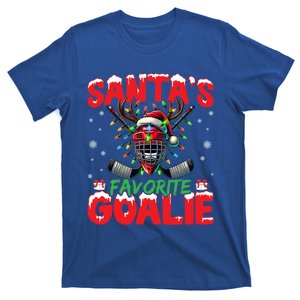 Santa’S Favorite Goalie Christmas Hockey Santa Hat Funny Gift T-Shirt