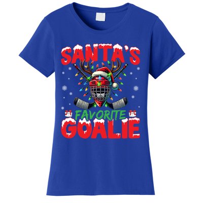 Santa’S Favorite Goalie Christmas Hockey Santa Hat Funny Gift Women's T-Shirt