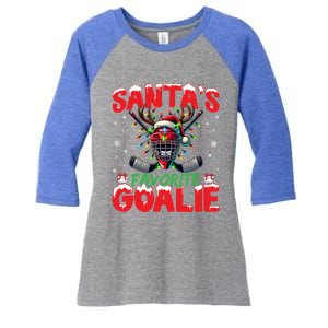 Santa’S Favorite Goalie Christmas Hockey Santa Hat Funny Gift Women's Tri-Blend 3/4-Sleeve Raglan Shirt