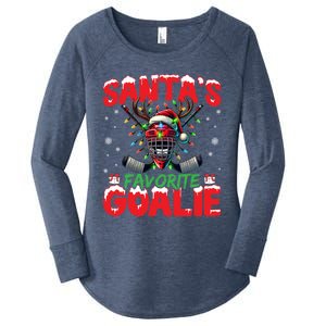 Santa’S Favorite Goalie Christmas Hockey Santa Hat Funny Gift Women's Perfect Tri Tunic Long Sleeve Shirt